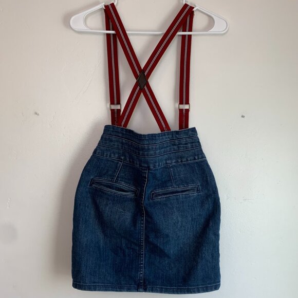 Forever 21 Denim Mini Skirt With Red Suspenders - Picture 2 of 12